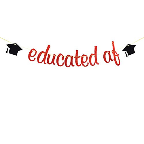 Educated AF Banner Graduation 2020 Party Decorations Congrats Grad Bunting Sign Red Glitter