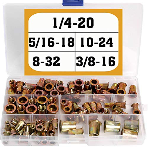 86-Piece Rivet Nuts SAE 8-3210-24 14-20 516-18 38-16 Rivnuts Threaded Insert Nutsert Assortment Kit Carbon Steel