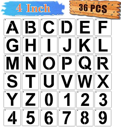 4 Inch Letter Stencils and Numbers 36 Pcs Letter and Number Stencils for Painting on Wall Reusable Plastic Art Craft Stencils