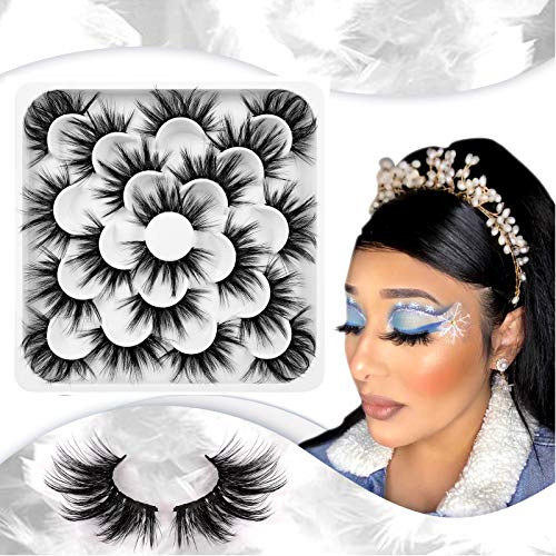 Yawamica 25MM Lashes False Eyelashes 10 Pairs Dramatic Mink Lashes Long Fluffy Fake Eyelashes Thick Volume Eye Lashes Handmade Soft Reusable 3D Lashes Pack