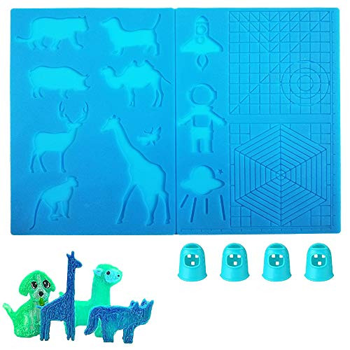 3D Printing Pens Mat?3D Printing Pen Silicone Design Mat with Basic Template with 4 Silicone Finger Caps Great 3D Pen Drawing Tools
