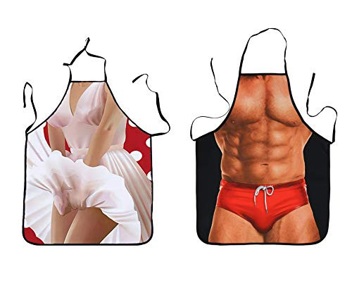 Pattern Aprons Funny Kitchen Aprons for Couples Novelty Gifts?Grilling Baking Party Gag Gift Aprons for Men and Women?2PCS?