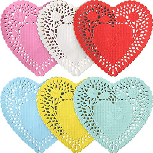 400 Pieces Valentine Heart Doilies Mini Small Lace Paper 4 Inch 6 Colors Heart Shape Cutouts Doilies Crafts for Valentines Day Wedding Party Decoration cupcake Dessert