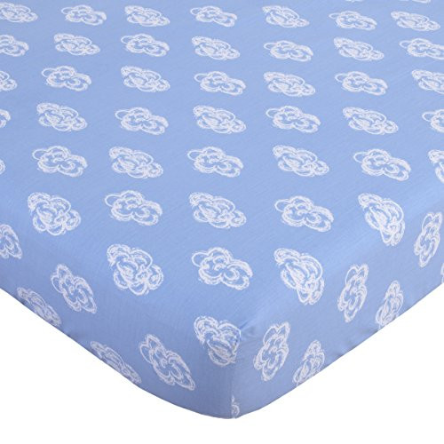 NoJo 100% Cotton Fitted Crib Sheet, Clouds, Blue/White