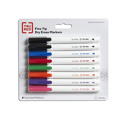 TRU RED TR56881 Pen Dry Erase Markers Fine Tip Assorted 8Pk