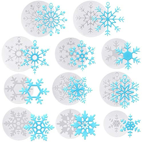 JETTINGBUY 11 Pieces Snowflake Mold Set3D Snowflake Silicone Molds Snowflake Christmas Fondant Molds Christmas Snowflake Frozen Plunger Cutter Cake Decoration Embossing Tool