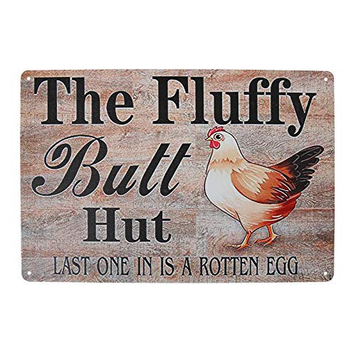 MAIYUAN Chicken Stuff Chicken Yard Signs Chicken Coop Signs Fluffy Butt Hut Metal Signs?Chicken Wall Plaque for Home Kitchen 8x12inch 51TCF-06