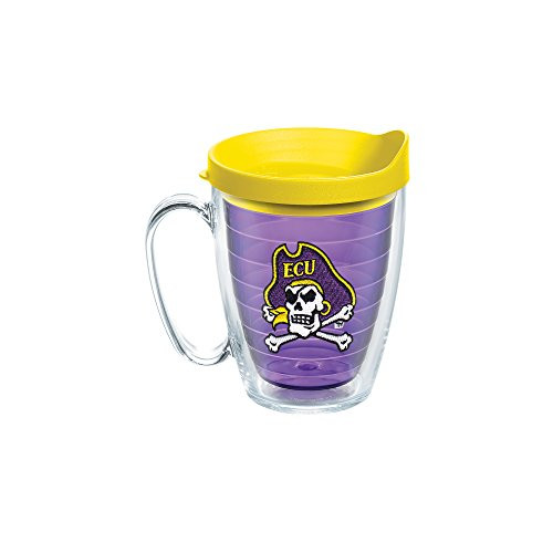 Tervis 1154724 East Carolina Pirates Cross Bones Logo Tumbler with Emblem and Yellow Lid 16oz Mug, Amethyst