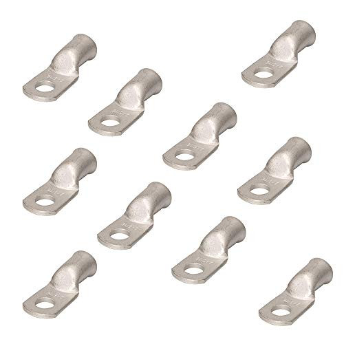 10PCS Heavy Duty Tinned Copper Wire Lugs 2 AWG Battery Cable Ends Tubular Bare Copper Eyelets Ring Terminal Connectors Marine Grade Wire Lugs Connectors 2 AWG - 516RingEye