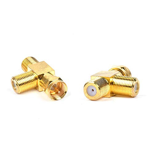XINHONGYU F Coax Cable Splitter 3 WayF Type Male to Double Female Connectors Satellite TV Splitter RG6 Coaxial Adapters for Video VCR Antenna 2Pcs
