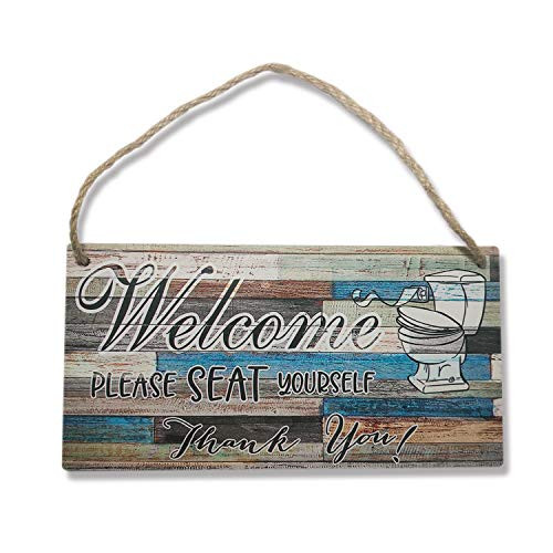 Bathroom Decor Wall Art?Printed Wood Plaque Funny Bathroom Welcome Signs Wall Hanging Farmhouse Rustic Decorative Pictures Wall Art Wood Signs Please Seat Yourself 6 x 12 Inch Home Decor for Bathroom