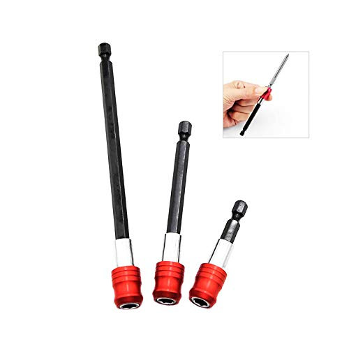 Drill Bit Extension 3 PCS Quick Release Magnetic Drill Bit Holder with 14 Hex Shank Drill Bit Extender-RED