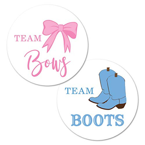 Team Bows Team Boots Gender Reveal Stickers - 40 Labels 20 of Each Design