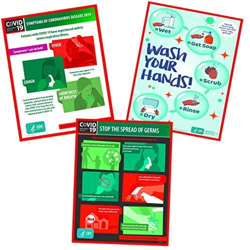 T_ Z_ 3 Pack Corona Virus Safety and Prevention Posters - Covid 19 Flu Pandemic Awareness
