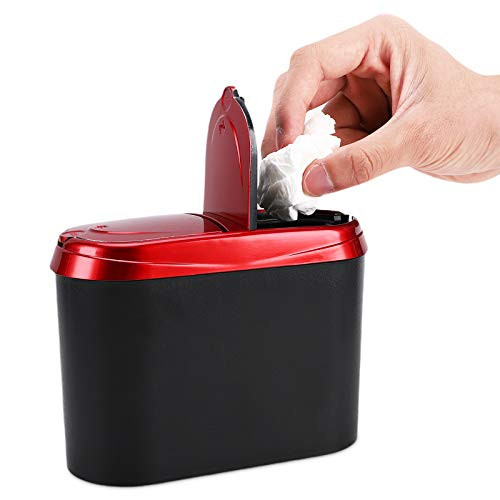 Accmor Car Trash Can with Lid Mini Vehicle Trash Bin Car Dustbin Garbage Organizer Holder Red Wastebasket Bin Trash Container Cup Holder with Garbage Bag for Auto Cars Home Office
