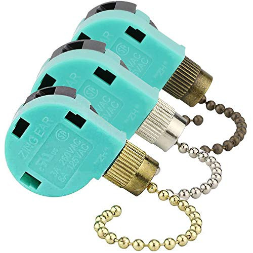 Ceiling Fan Switch ZE-268S6 3 Speed 4 Wire Zing Ear For Ceiling Light Fans Lamps and Wall Lights Pull Chain Switch Replacement On-Off with Pull ChainMix3 Pack