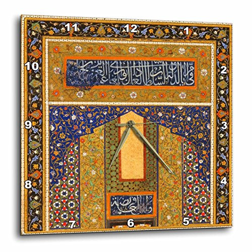 3dRose Arabian Floral Abstract - Dark Navy Blue and Matte Gold Flowery Pattern Islamic Islam Arabic Muslim - Wall Clock, 13 by 13-Inch (DPP_162525_2)