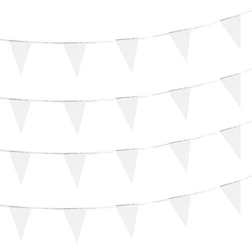 AuTop Solid White Pennant Banner Flags String Triangle Bunting FlagsDecorations for Grand OpeningBirthday PartyFestival Celebration100 Feet