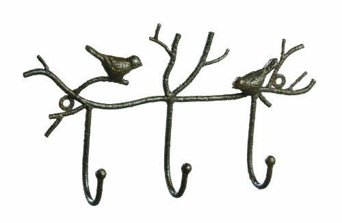 Creative Co-op Metal Twig & Bird Wall Décor with 3 Hooks