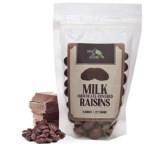 Green Jay Gourmet Milk Chocolate Raisins - Handmade  and  Fresh Chocolate Covered Raisins - Great Gift for Chocolate Lovers - 8 Ounce Resealable Bag