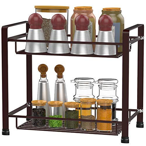 Spice Rack GSlife Kitchen 2 Tier Spice Rack Countertop Metal Seasoning organizer Standing Rack Storage Shelf for Kitchen Cabinet Pantry Bathroom Office Bronze