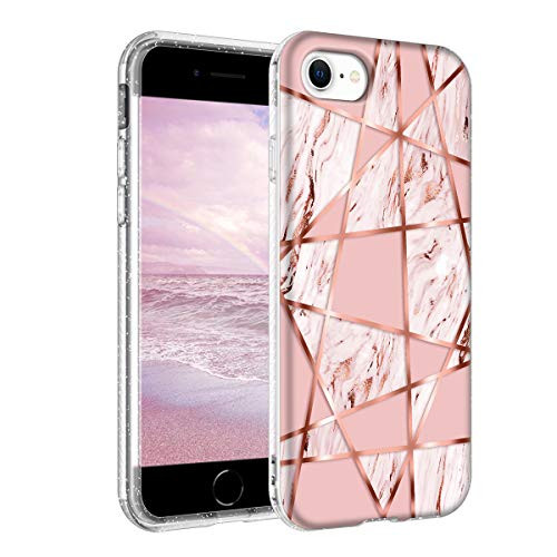 Hekodonk Compatible iPhone SE 2020 CaseClear Design TPU Bumper Protective Silicone Shockproof Protective Flexible Anti-Scratch Cover for Apple iPhone SE78 4_7 Inch Glitter Pink Marble