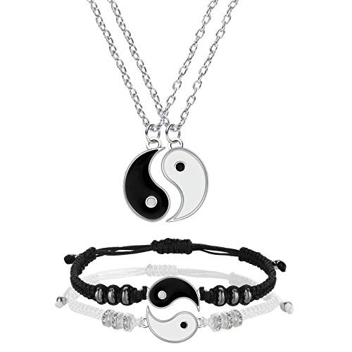 Yin Yang Friend or Couple Bracelet with Necklace Set 2 Pieces Matching Yin Yang Adjustable Cord Bracelet 2 Pieces Yin Yang Couple Pendant Necklace Chain for Friendship Boyfriend Girlfriend Silver Yin Yang Friend or Couple Bracelet with Necklace Set 2 Pieces Matching Yin Yang Adjustable Cord Bracelet 2 Pieces Yin Yang Couple Pendant Necklace Chain for Friendship Boyfriend Girlfriend Silver