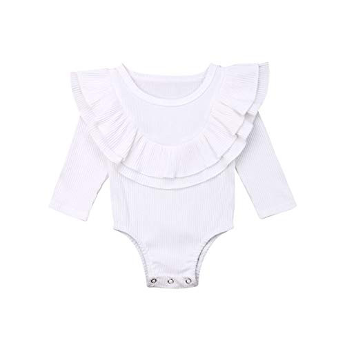 JRPONY Newborn Clothes Knit Romper Long Sleeve Baby Boys Girls Solid Color Bodysuit Jumpsuit B-White 12-18 Months