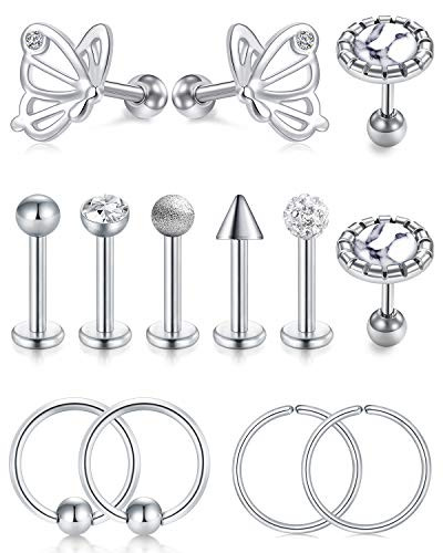 LAURITAMI 16G Cartilage Tragus Earrings Butterfly Set for Women Helix Conch Daith Piercing Jewelry