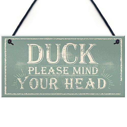 LWF Duck Mind Your Head Friendship Home Gift Hanging Door Wall Plaque Notice Step Sign 10 X 5