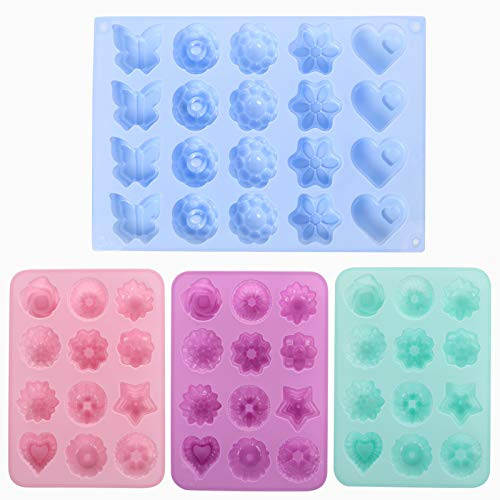 Magigift Silicone Flowers Molds Baking Pan with Flowers and Heart Shape Non-Stick Silicone Molds for Chocolate Candy Jelly Ice Cube Muffin 4pack