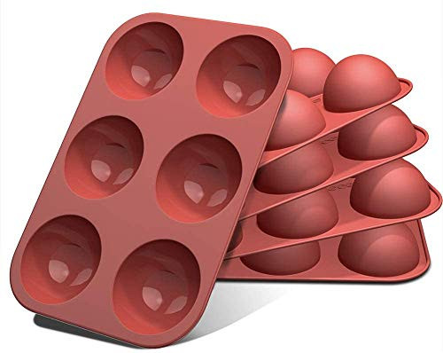 Medium Semi Sphere Silicone Mold Sphere Silicone Molds for Baking Hot Chocolate Bomb Cake Jelly Dome Mousse Pudding 6 Holes Round Silicone Molds 5Pcs red