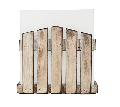 OwlGift Rustic Wood Upright Napkin Holder Hut Home Shaped Organizer Fence Design Napkin Storage  Rustic White