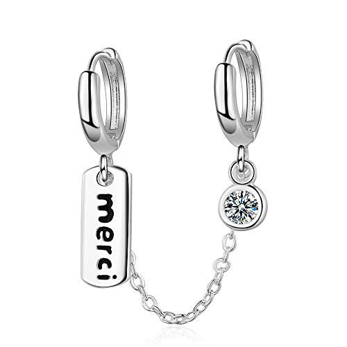 POYDORA 925 Sterling Silver Chain Hoop Earrings Double Hoops Huggie Wrap Earrings with Chain Dainty Minimalist Chain Cuff Earrings Jewelry Gift for Women Girls Silver-Merci