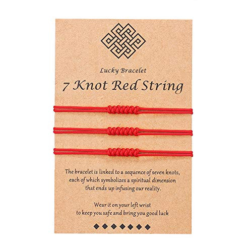 Shonyin Lucky Red String Bracelets Family 7 knots Kabbalah Protection Thread Handmade String Bracelets for Women Men Girls Boys Friends 3 PCS