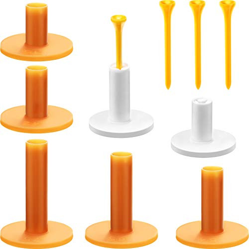 Skylety Rubber Golf Tees Holder Set Include Mixed Size Golf Rubber Tees Holders and Plastic Golf Tees for Driving Range Golf Practice Mat 11