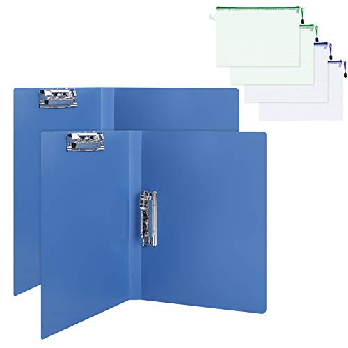 2 Pack Double Strong Clips File Folder Report Cover with 4 Pack Zipper File Bags for A4 Size Punchless Binder Office Project Folder Commercial or School Documents File Folder