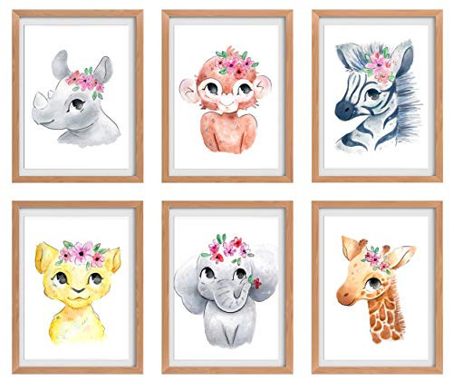 Baby Girl Nursery Decor Nursery Wall Art Baby Room Decorations for Girls Nursery Wall Decor Girl Safari Nursery Decor Animal Nursery Decor Floral Nursery Decor Jungle Set of 6 Prints 8x10