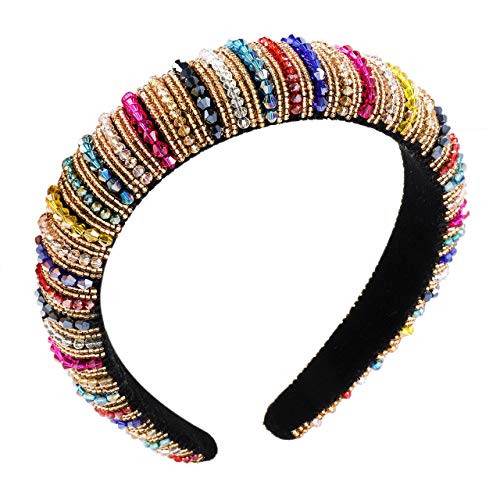 XOCARTIGE Rhinestone Padded Headbands Rainbow Bejewelled Hairband Crystal Embellished Velvet Headbands for Women Girls Fashion Party Hair Accessory Style 3 XOCARTIGE Rhinestone Padded Headbands Rainbow Bejewelled Hairband Crystal Embellished Velvet Headbands for Women Girls Fashion Party Hair Accessory Style 3