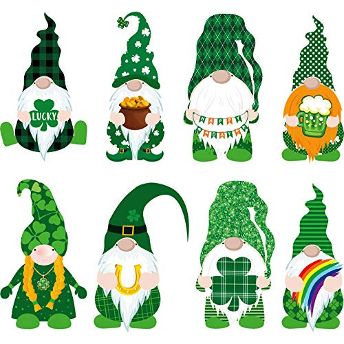 40 Pieces St_ Patricks Day Cut-Outs Irish Stickers Gnomes Cut-Outs Classroom Decoration with Glue Point Dots for St_ Patricks Day Party Decorations Bulletin Board School Party Supplies 8 Designs