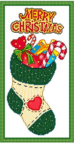 Cross Stitch Stamped Kits 11CT 10X19 inch Holiday Gift Pre-Printed Cross-Stitching Starter Patterns for Beginner Kids or Adults Embroidery Needlepoint Kits Christmas Socks