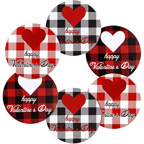 500 Pieces Valentine Buffalo Plaid Stickers Colorful Heart Stickers Roll Happy Valentines Day Label Sticker Self Adhesive Valentines Love Decorative Stickers for Valentines Day Wedding Party Favors
