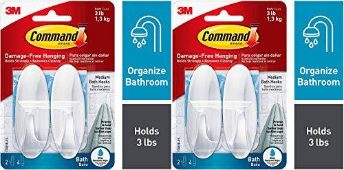 Command Bath Medium Designer Hooks with Water-Resistant Adhesive 3 lb Capacity 2 Hooks 4 Strips 17081B-ES 2 Pack Command Bath Medium Designer Hooks with Water-Resistant Adhesive 3 lb Capacity 2 Hooks 4 Strips 17081B-ES 2 Pack