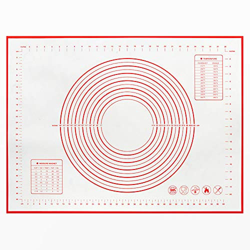 Silicone Pastry Mat Extra Large Non Slip with Measurement Non Stick Extra Thick Baking Mat ?Dough Rolling Mat Pie Crust MatCounter MatPie Crust Mat 16?W?24?L?red?