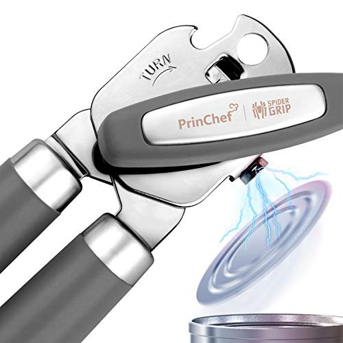SPIDER GRIP Can Opener No-Trouble-Lid-Lift Manual Handheld Can Opener with Magnet Smooth Edge Safe Cut for BeerTinBottle Big Turning Knob Anti-Slip Handle Good for Seniors with Arthritis
