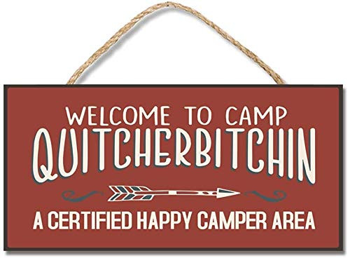 Personalized Wood Camp Signs Plaque with Hanger with Funny Sayings for Camper Welcome to Camp Quitcherbitchin Hanging Wooden Signs for Home Decor Art Crafts for Outdoor Decoration 10x5YQ122526