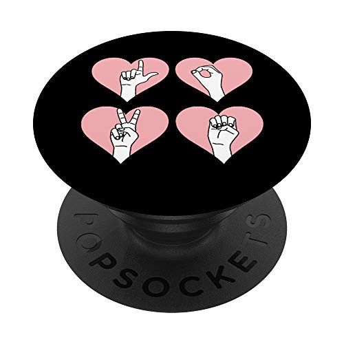 Love Sign Language Pink Hearts Hand Valentines Day Gift Idea PopSockets PopGrip Swappable Grip for Phones  and  Tablets