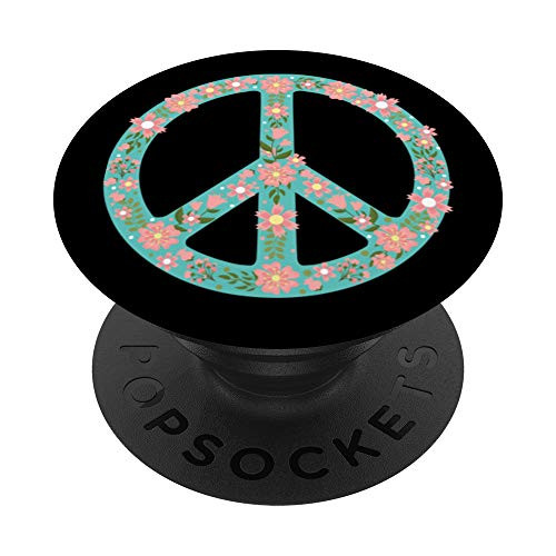 Peace Sign Hippie Retro Kindness Love Hope Floral Design PopSockets PopGrip Swappable Grip for Phones  and  Tablets