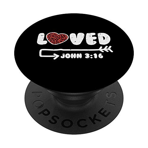 Loved John 316 Leopard Heart Valentines Day Christian Gift PopSockets PopGrip Swappable Grip for Phones  and  Tablets