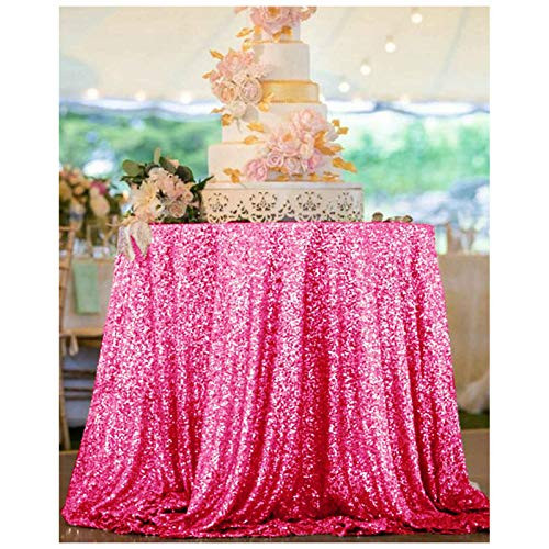 50 Round Tablecloth Fuchsia Sequin Tablecloth Glitter Fabric Table Cover Overlay Sparkle Dessert Table Linen Hot Pink Sequin Circular Tablecloth for Wedding Birthday Party Banquet Decoration